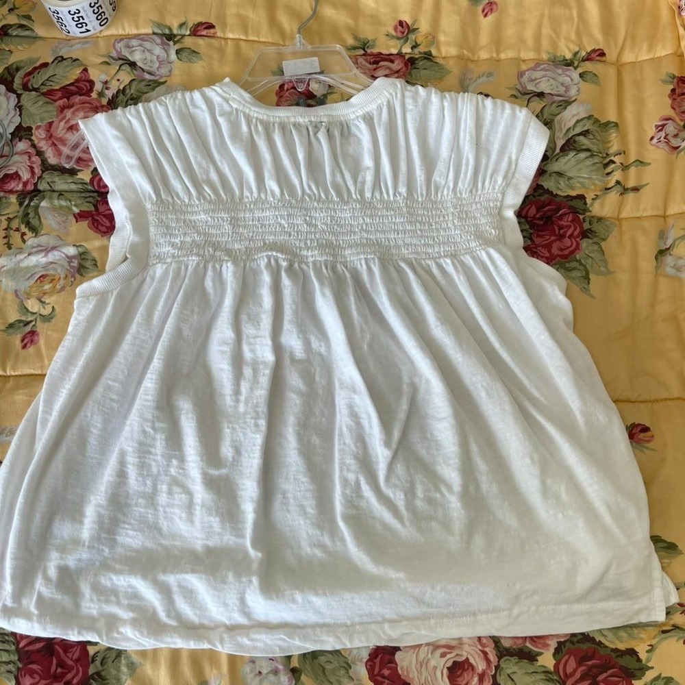 Anthropologie White Smocked Cotton Cap Sleeve Top S Boho Minimalist Prairie
